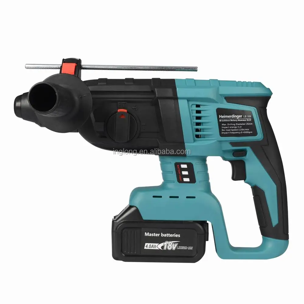 18V rechargeable brushless cordless rotary hammer drill electric Hammer impact drill with two 4000 mAh batteries (62397367415)
