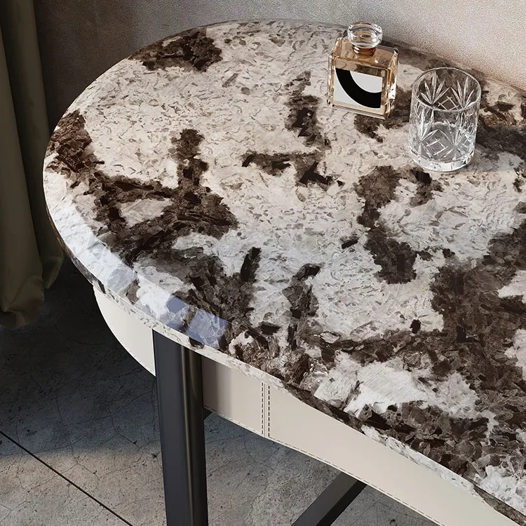 Mirrored Makeup Table Marble Top Dresser Table Bedroom Furniture Dressing Table with Walnut Solid Wood Led