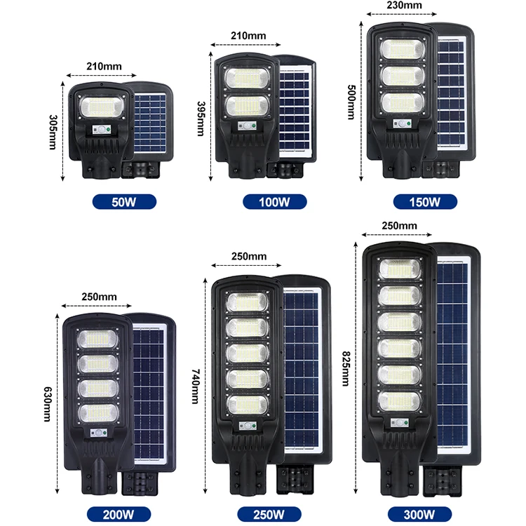 High Power Lithium Battery Smart Motion Sensor 50w 100w 150w 200w 250w 300w All In One Solar Led Street Light