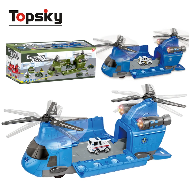 Funny Cartoon Transport Cargo Airplane With Lights Sounds Plastic Friction Container Plane With Alloy Car Toys For Kids