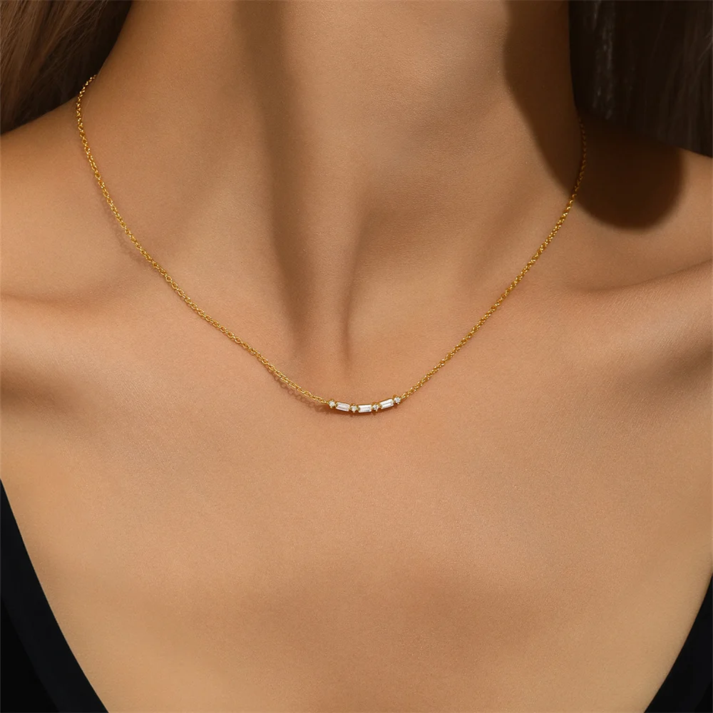 Fine Jewelry 925 Silver Crystal Rhinestone Gold Plated 5A Zircon Necklace
