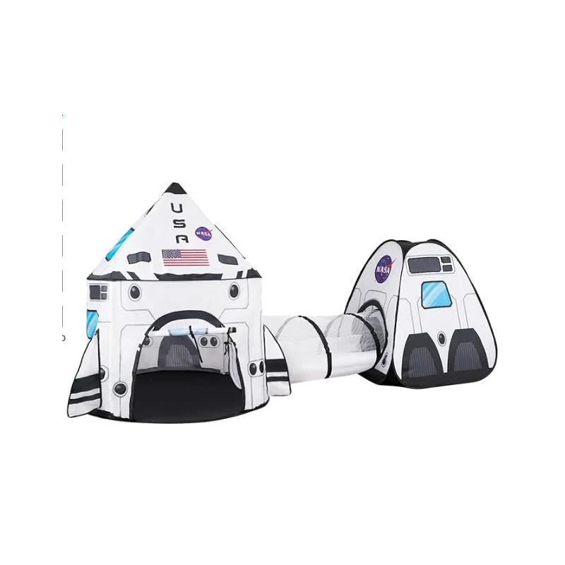 White Space Ship Pop-Up Play Tent (3 in 1) with Tunnel Kids Foldable Cot Tent Set for Indoor-Outdoor Play Spaceship Play House