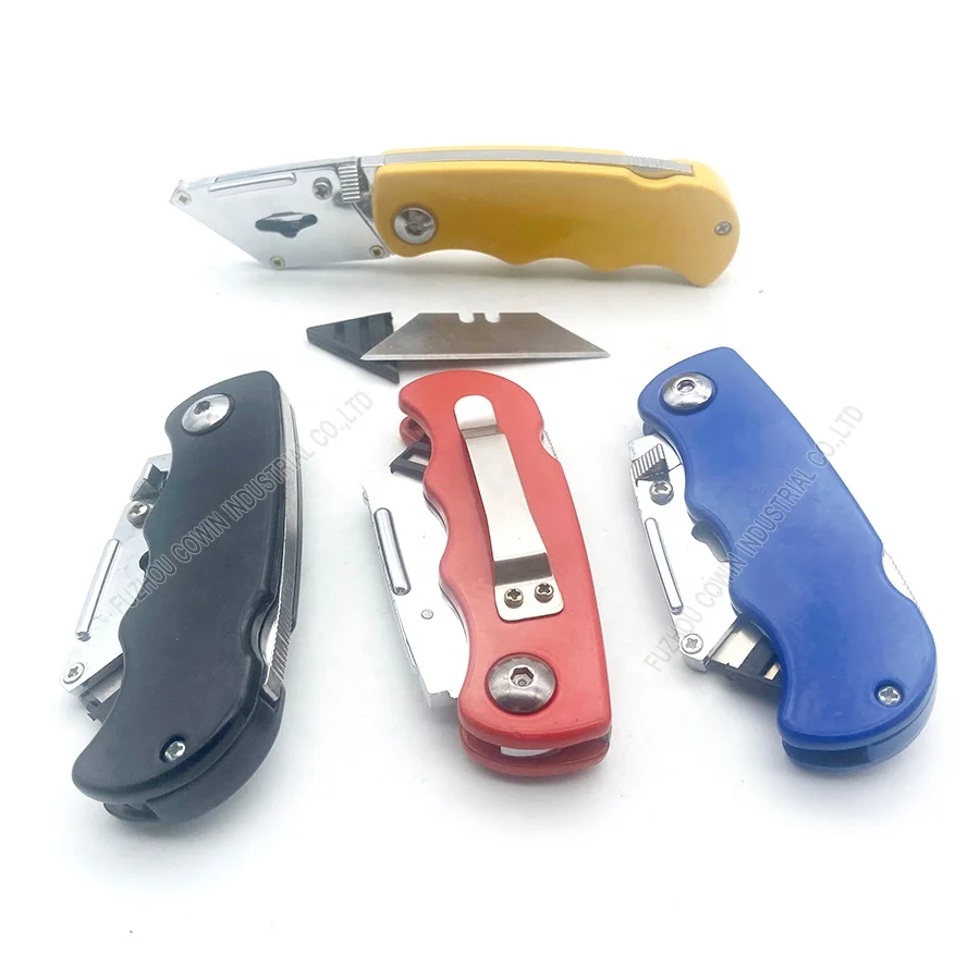 Aluminum alloy folding safety utility knife box pocket box knife cutter with quick change blade