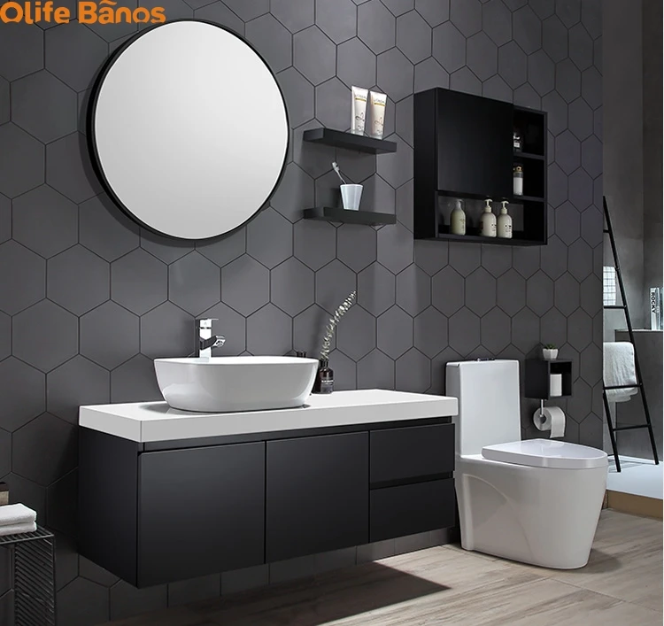 Bathroom main cabinet counter top wash basin black white modern wall mounted nordic hotel toilet vanity bathroom sink cabinet