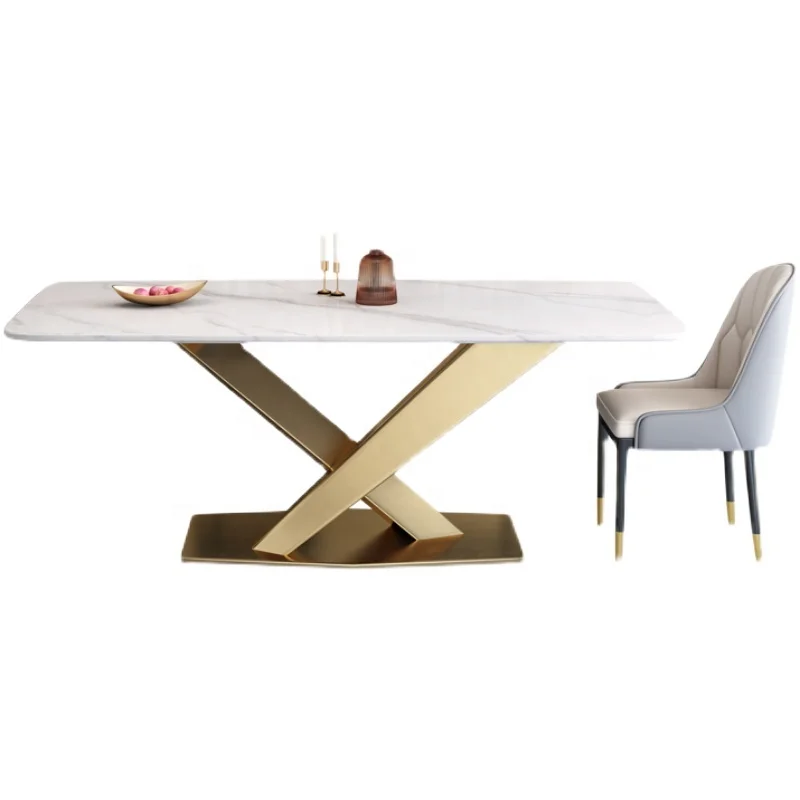 Modern style dining table metal base stainless steel home furniture marble dining table for dining room furniture
