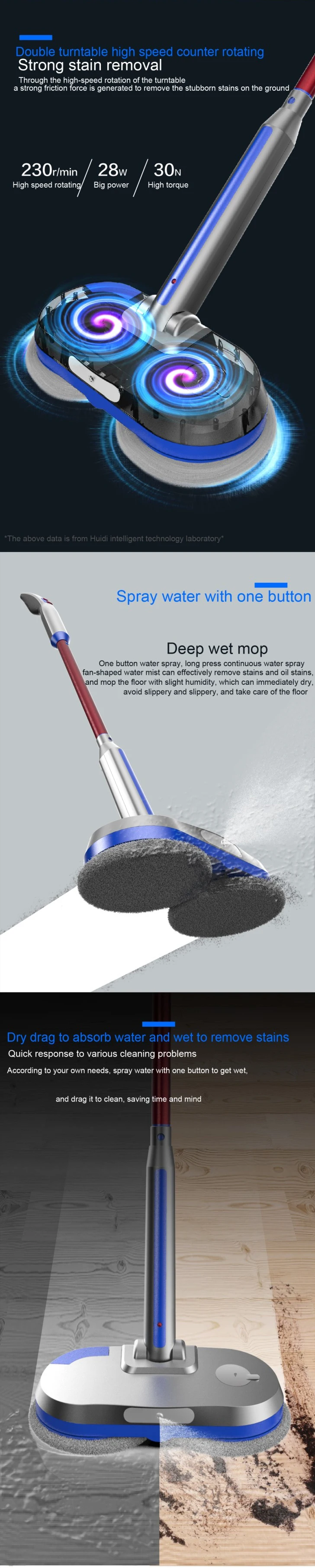 Easy rechargeable Battery Operated Cotton Thread Handle Switch Water Spin Rotating Floor Cleaner Electric Mopping