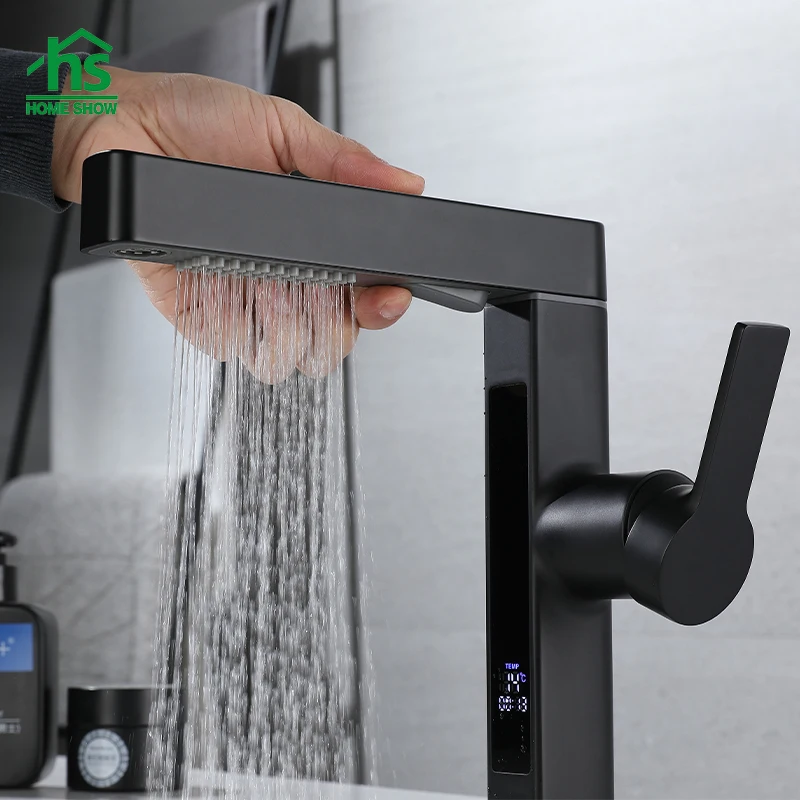Smart Temperature Display Desktop hotel bathroom Faucets basin faucet luxury Black Hot And Cold Water Basin Mixer Taps