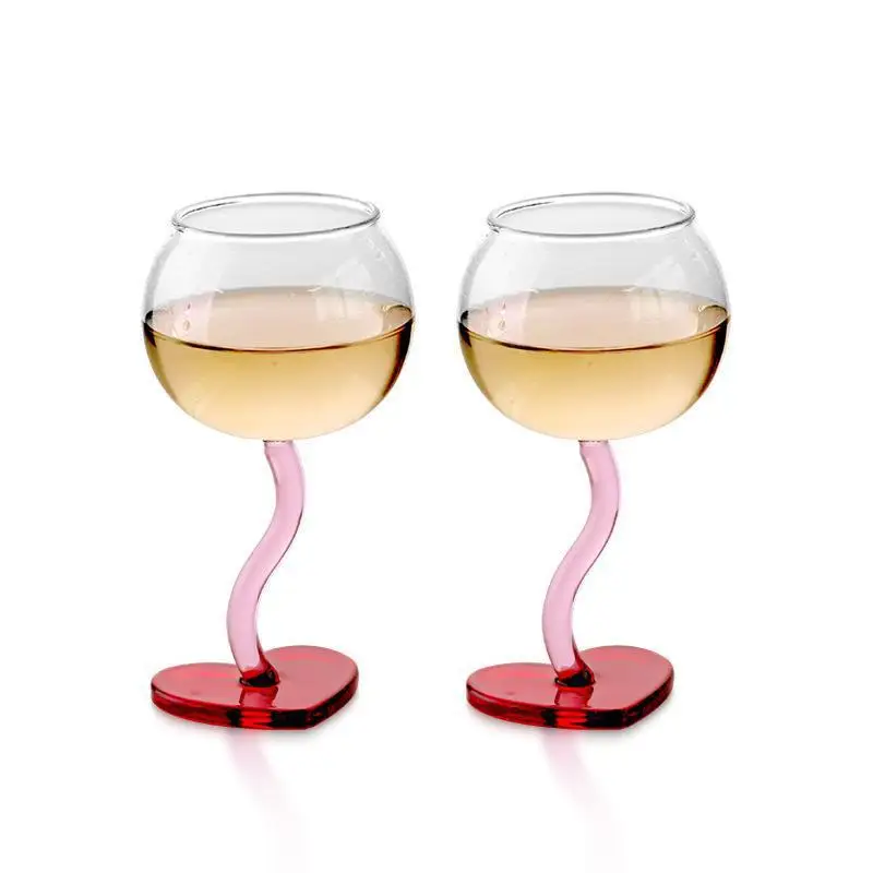 39Years Factory Cocktail Heart Base Style Glass Clear Wine Glasses Goblet Beverage Glass For Party Wedding 300ml Capacity