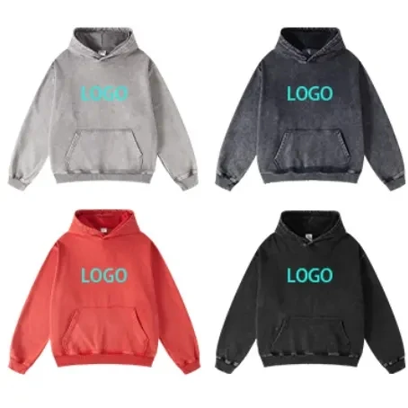 Oem Custom logo Unisex Heavyweight Oversize Vintage Acid Washed Fleece Hoodie Cropped Men Washed Distressed Hoodie