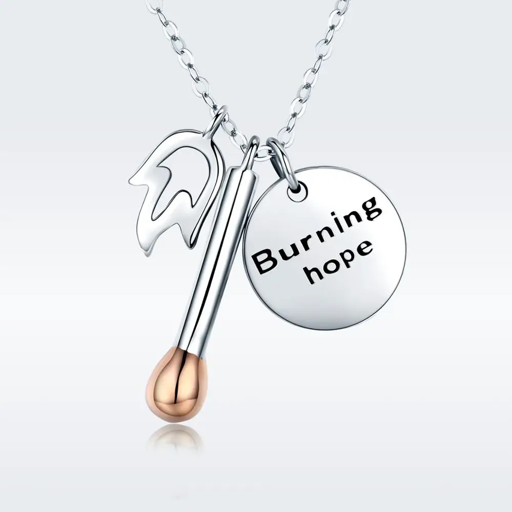 BAGREER SCN269 Personalized Silver Letter Burning hope match shaped Initial round pendant necklace alphabet graduation gift