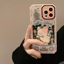 Cartoon Cute Cat Graffiti Case Full Protect Back Cover For iPhone 14 11 Pro Max 12 Pro 13 Pro Xs Max Xr 8 7 Plus Soft Phone Case