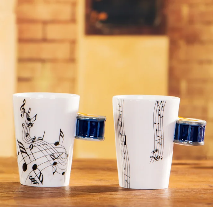 
elegant 200ml ceramic hand painted coffee mug music themed symbolic gift for birthday 