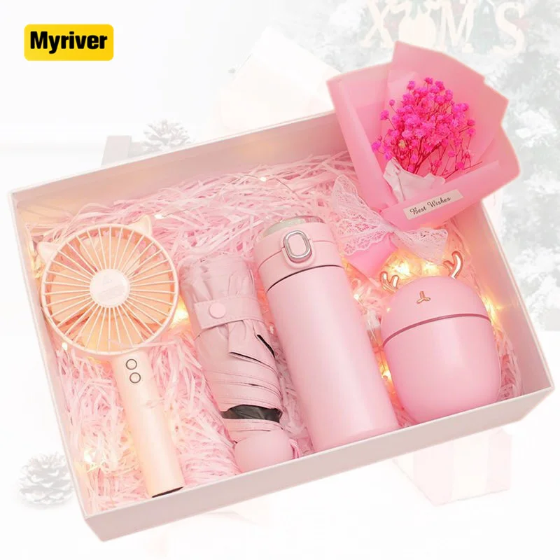 Myriver Summer Handheld Desktop Mini Portable Fan Cup Umbrella Humidifier Mothers Day Family Reunion Gifts Set
