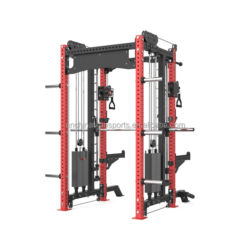 Multifunctional Power Cage Rack with Smith Bar and Cable Pulley System