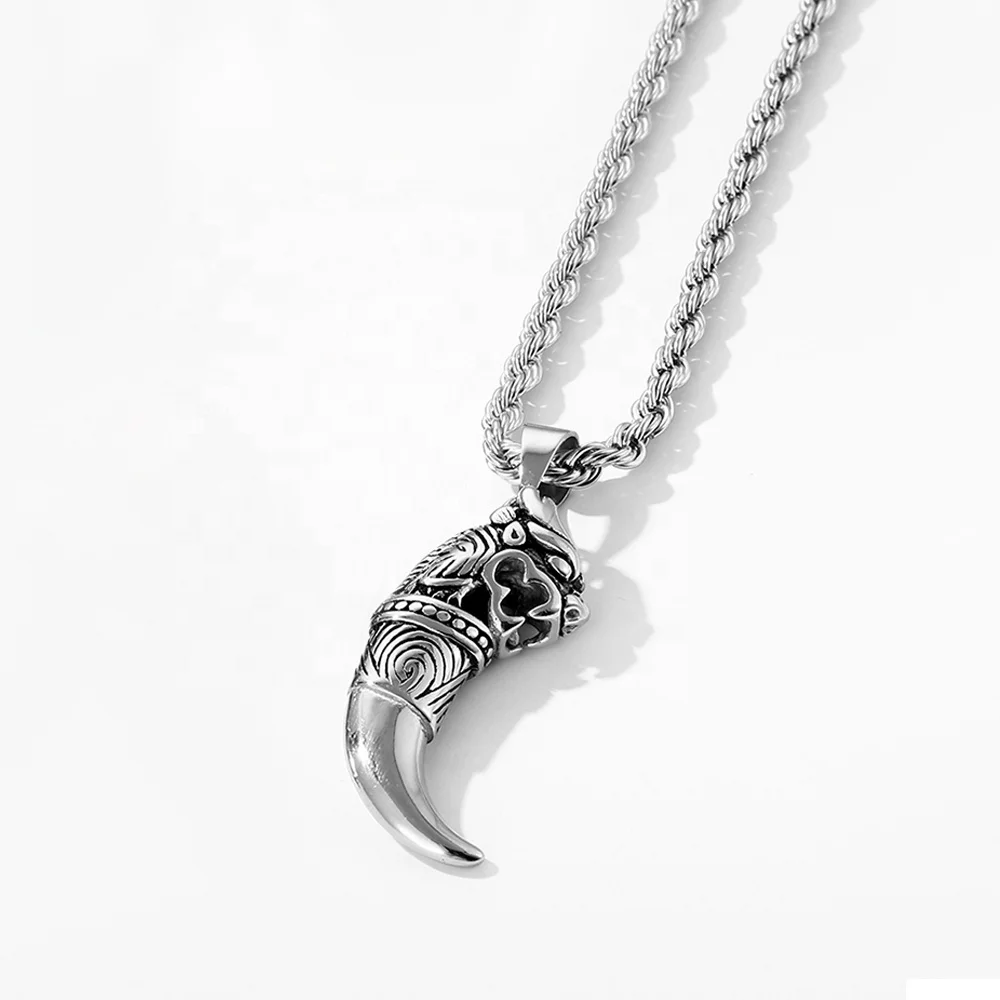 Custom trend retro punk Nordic Viking style Spike pendant necklace Silver plated stainless steel unisex hip hop jewelry necklace