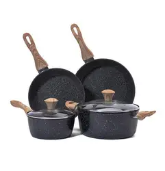 Cookware Sets Granite Coating 6pieces Set Forged Aluminum Marble Non Stick Coating Bakelite Handle with Wooden Silicon Coating