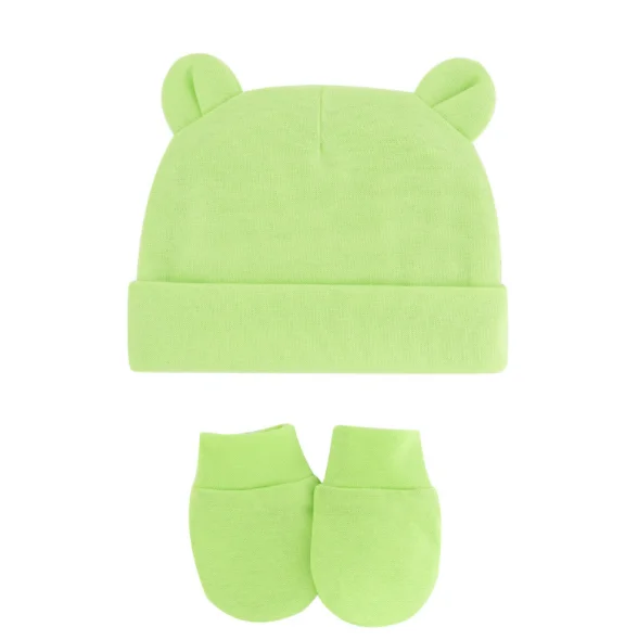 Cute Bear Ear Newborn Baby Beanie Gloves Set Cotton Knitted High Elastic Infant Warm Baby Hat for 0-12 Month