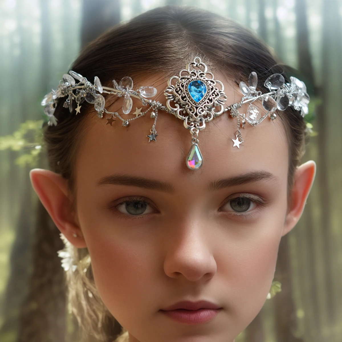 Fashion Forest Flower Fairy Queen Elf Hair Tiara Crown Crystal Tassels Hairband Bridal Woodland Hair Crown For Women Girls