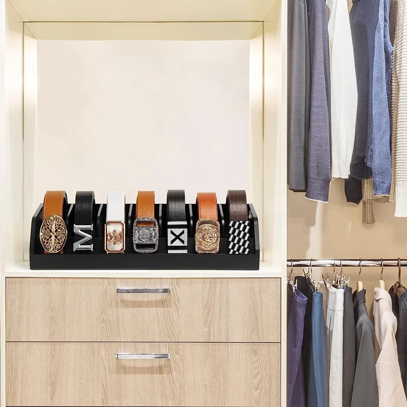 Bamboo Belt Display Rack for Men, Bamboo Belt Holder for Closet and Drawer, Belt Display Case Belt Box