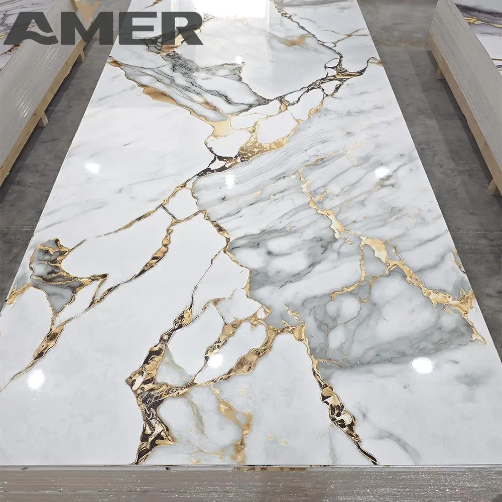 Amer OEM оптовая продажа китайская фабрика 1220x2440 мм размер УФ-печати ПВХ бесплатные вспенивающие мраморные доски УФ-мраморный лист