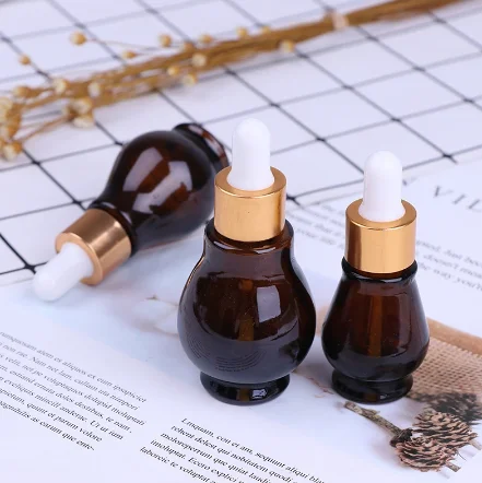 10ml/20ml/30ml Empty Amber Glass Gourd Dropper Bottle Essential Oil Perfume Pipette Bottles Refillable Container