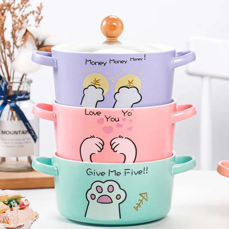 
Atrovirens Large Round Cat Cartoon Alphabet Print Porcelain Dessert Fruit Salad Ceramic Plate Noodle Bowl 