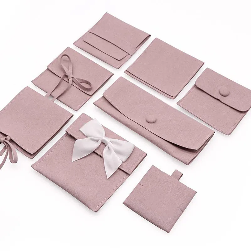 Microfiber suede leather jewellery pouch  jewelry bag snap button bag with insert card