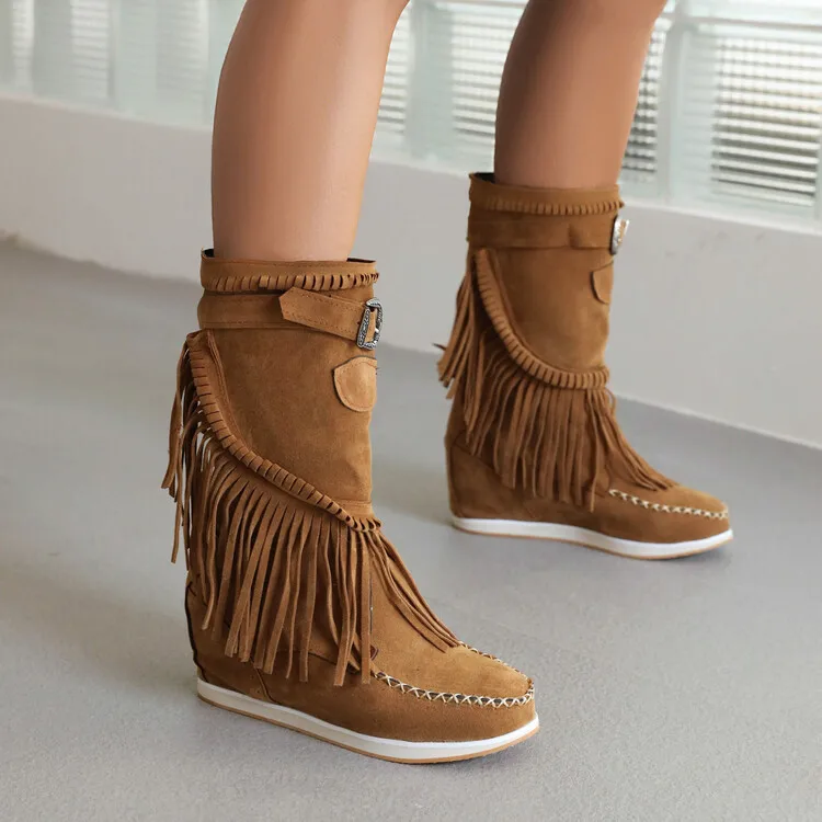 2023 hot sell wholesalers fashion tassels design fringe woman long boots zipper mid heel elegant knee high boots for ladies
