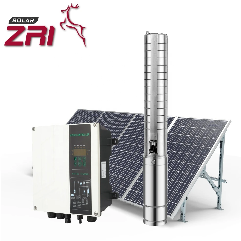 ZRI 3 Inch 1 Hp AC DC Hybrid Water Pumps Solar Panel Submersible Solar Water Pump Complete Set For Agriculture