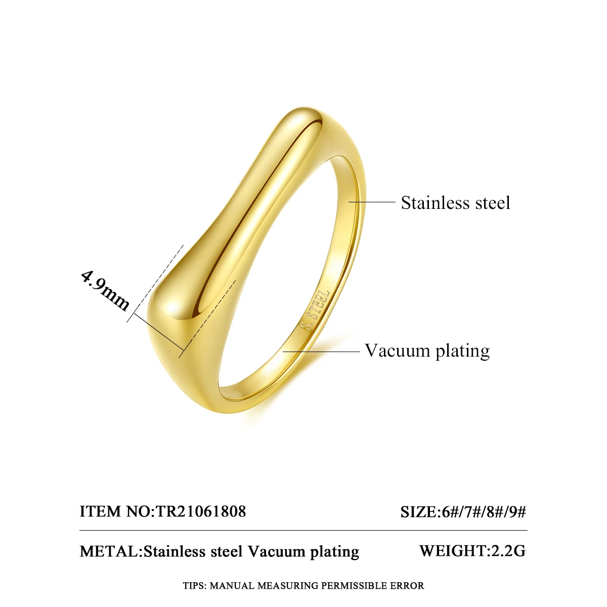 SP-LAM Popular Stainless Steel Metal Luxury Jewellery Woman Fashion Gold Plated Gift Jewelry Punk Ring