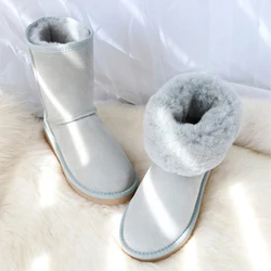 Fashion Popular Soft Warm Mid Calf Genuine Fur Indoor Flat Ladies Sheepskin Snow Winter Boots