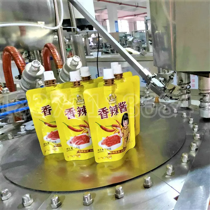 Automatic Doypack Hydrogen Water Milk Juice Spout Pouch Hot Filling Sealing Capping Machine