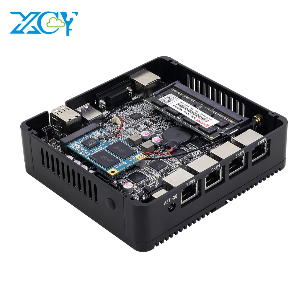  XCY pfsense mini pc безвентиляторный J1900 четырехъядерный сетевой брандмауэр сетевое устройство 4 Lan VPN