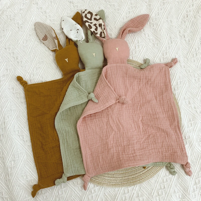 CHEER Wholesale Organic Muslin Baby Toy Blanket Custom Soft Kids Rabbit Plush Comforter Cute Bunny Cotton Knitted Fabric Gift