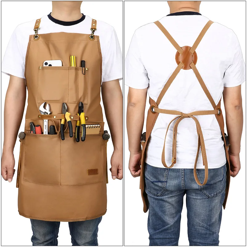 High quality Durable Goods Unisex Canvas Work Apron with Tool Pockets Cross-Back Straps Adjustable for Woodworking Painting