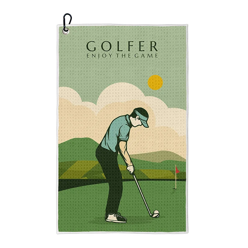 Bulk Wholesale High Quality All Over Print Microfibre Golf Towel with Grommets and Carabiner Golf Accessories