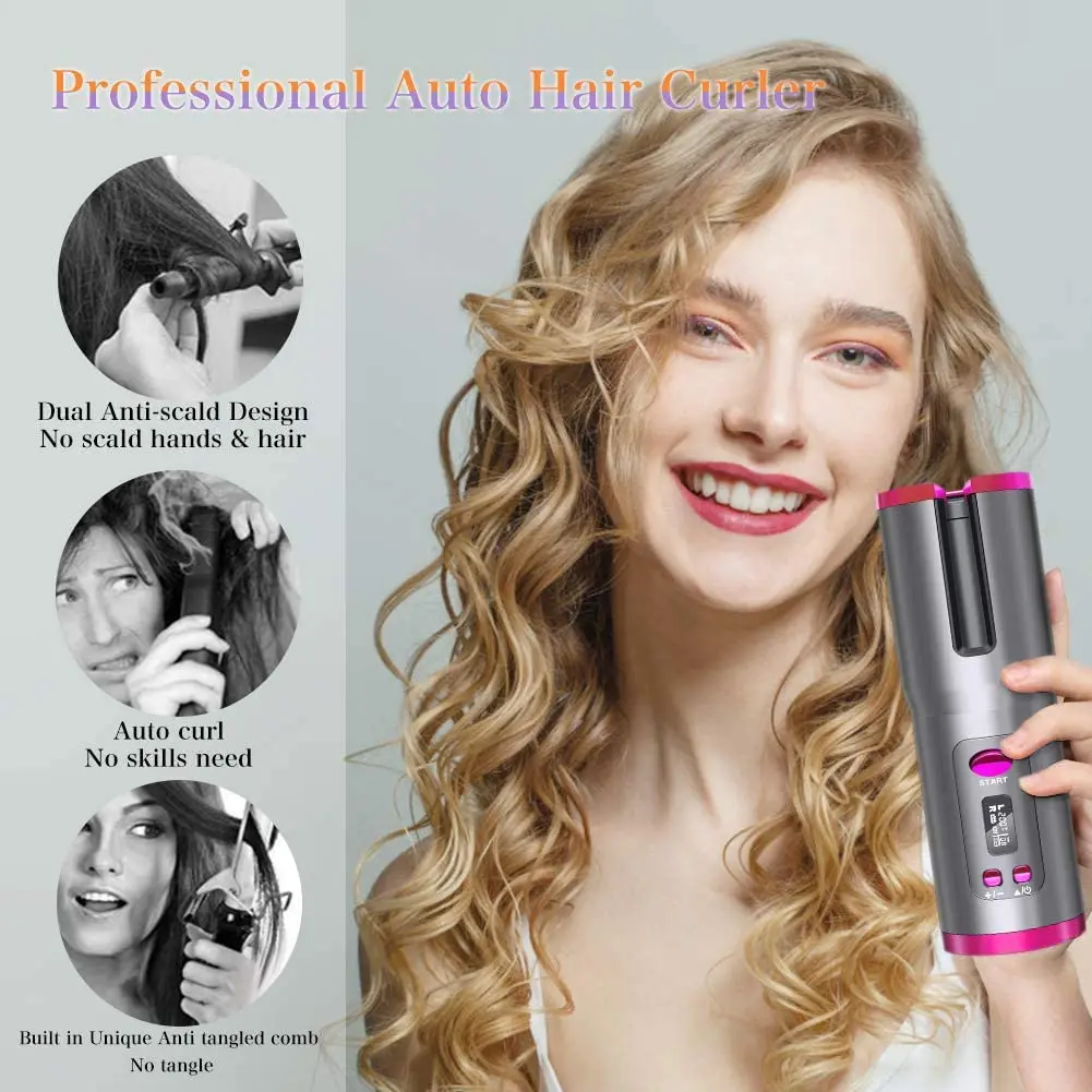 Беспроводной автоматический щипцы для завивки волос, портативная керамическая плойка с ЖК-дисплеем