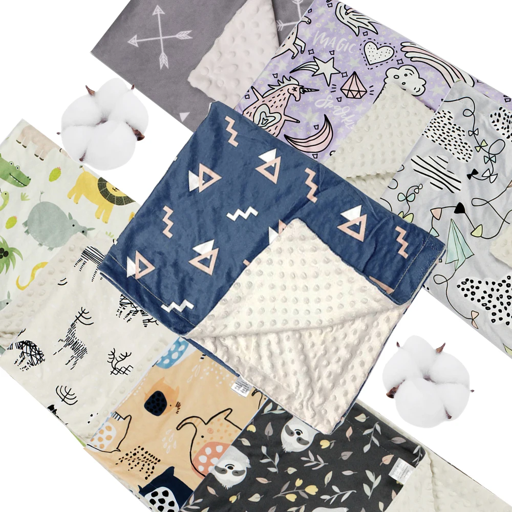 Hot Sale Super Soft 100% Polyester Custom Cartoon Printed Minky Fleece Baby Dot Blanket Minky Baby Blanket For Sublimation
