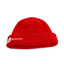 Snug And Warm Scarlet Red Knitted Winter Hat Embroidery Custom Logo Beanie