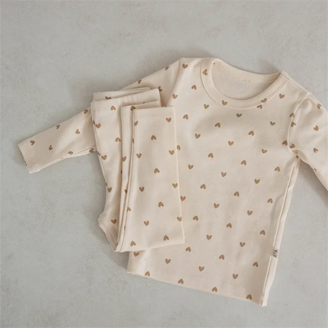 1Pcs Private Label Korea Style Autumn Baby Infant Boys Girls Clothes Long Sleeve Cotton Lovigng Heart Toddler Clothing Set