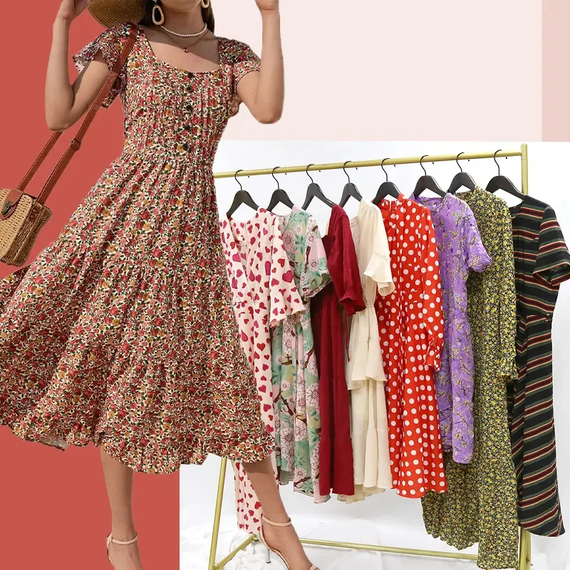 Wholesale Summer Casual Dresses Fashionable Stylish Floral Short Sleeve Dress Women Clothing Maxi Dresses