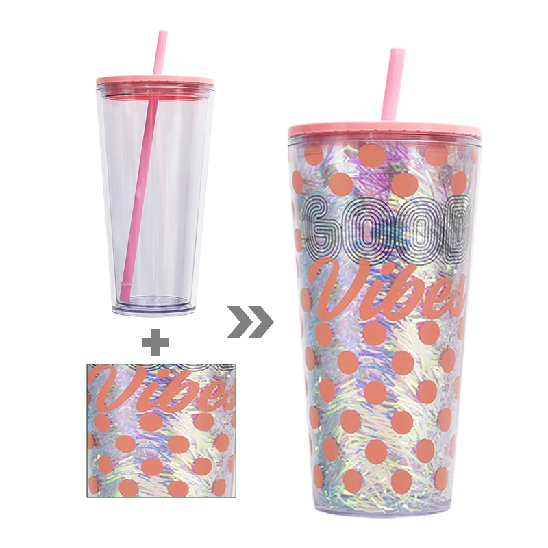 Custom Logo DIY Snow Globe Tumbler 16oz 24oz Clear Acrylic BPA FREE Glitter Double Wall Tumbler With Straw And Lid