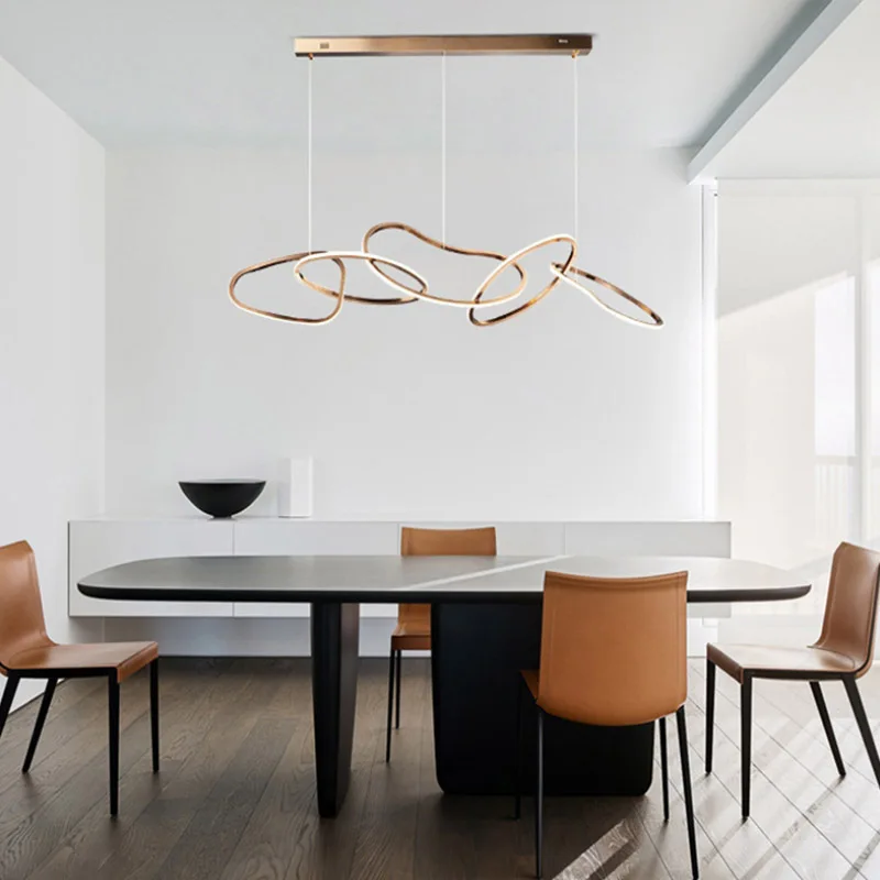 Modern restaurant bar chandelier designer creative stainless steel circle LED lights