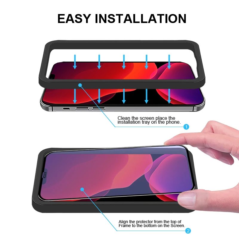 Premium wholesale mobile phone protector anti blue light filter silk print glass screen film with pack for iPhone 12 13