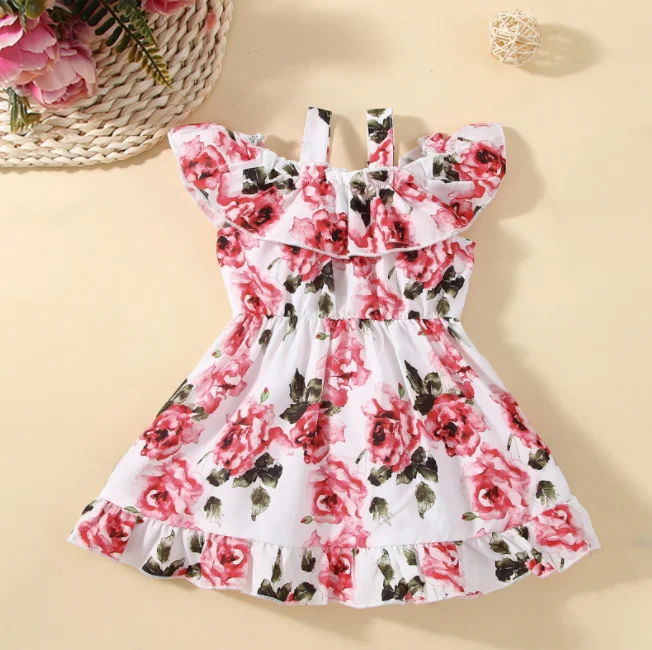 Оптовая продажа летняя детская юбка платье на одно плечо с милым цветочным принтом для девочек одежда
