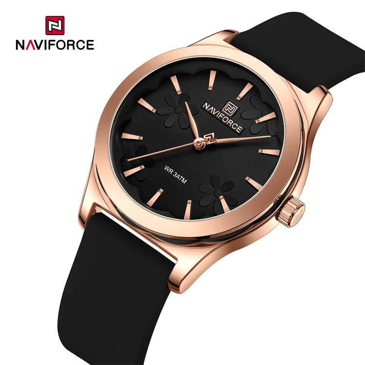 NAVIFORCE 5051 Fashion brand waterproof quartz wristwatch for women with Flower Dial Silicone Strap Ladies Watch