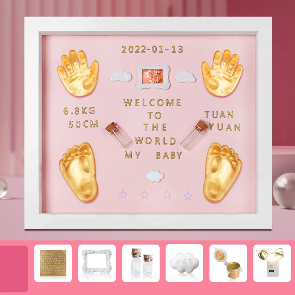 Commemorative hand and foot prints Baby handprints Baby hand and foot prints mud picture frame newborn fetal hair gift