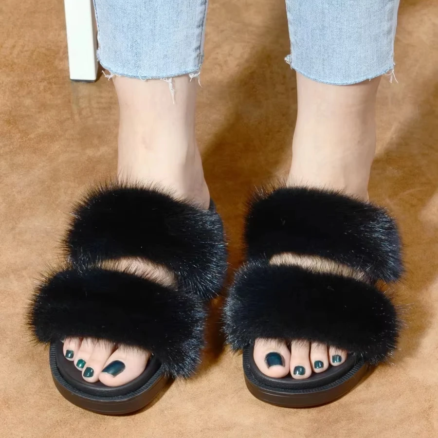RXFurs China Cheap Fashion New arrivals Custom Furry Outdoor Mules Fur Slide Luxury Sandals Real Mink Fur Ladies Slippers