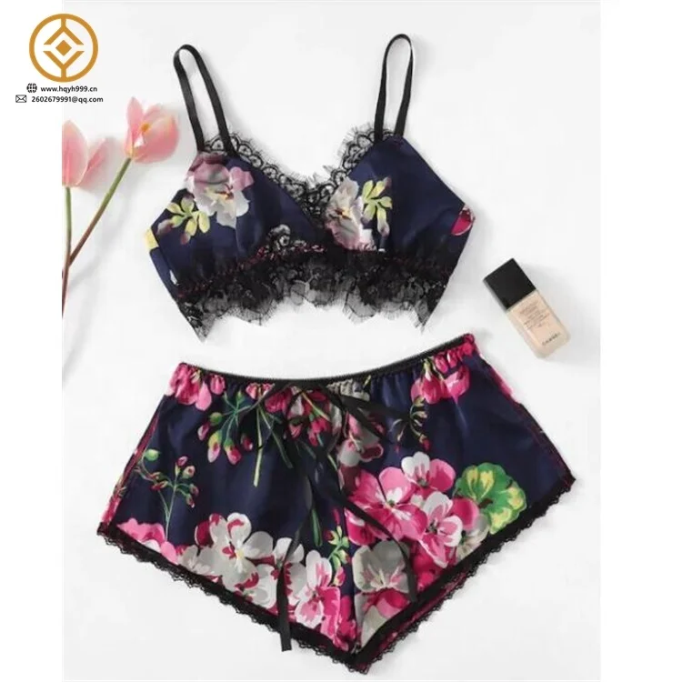 Fast Shipping women satin short pajama silk  lingerie set