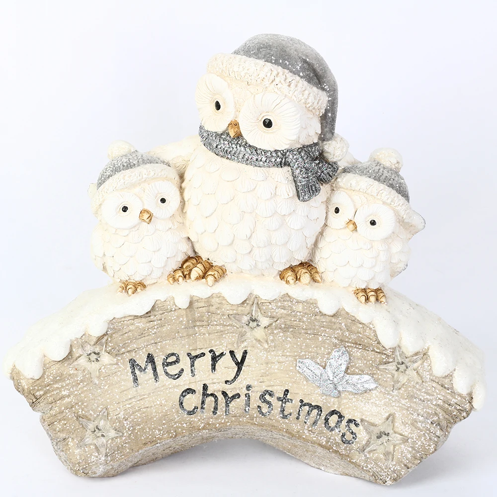New Design indoor&outdoor Christmas decoration resin figurine magnesium oxide craft owl with LED lights